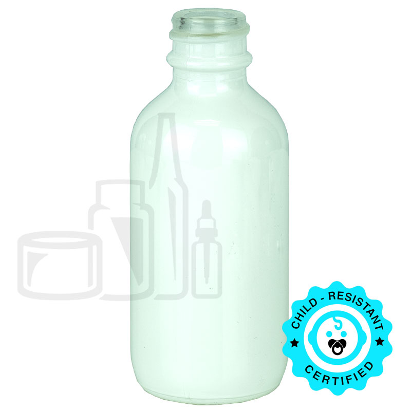 2oz Shiny White Glass Boston Round Bottle 20-400(240/case)