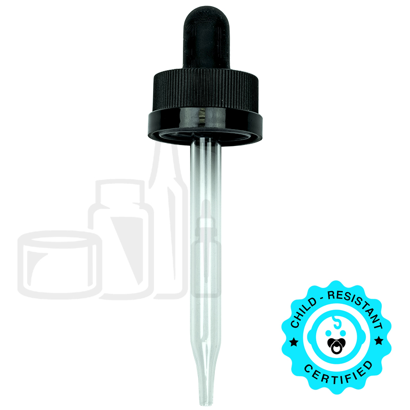 CRC (Child Resistant Closure) Dropper - Black - 76mm 20-400- MONOPRENE (TPE) Bulb - 1800/cs