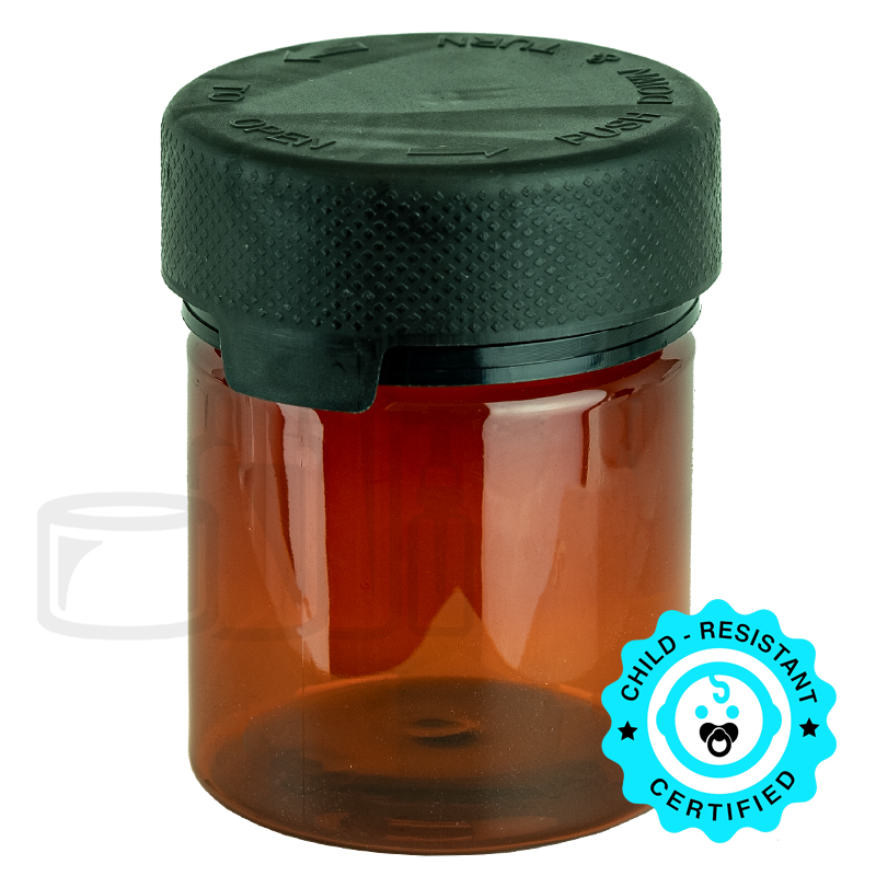 3oz PET Plastic Aviator Series by Chubby Gorilla TE/CRC Translucent Amber Container w/Solid Black Cap(400/case)
