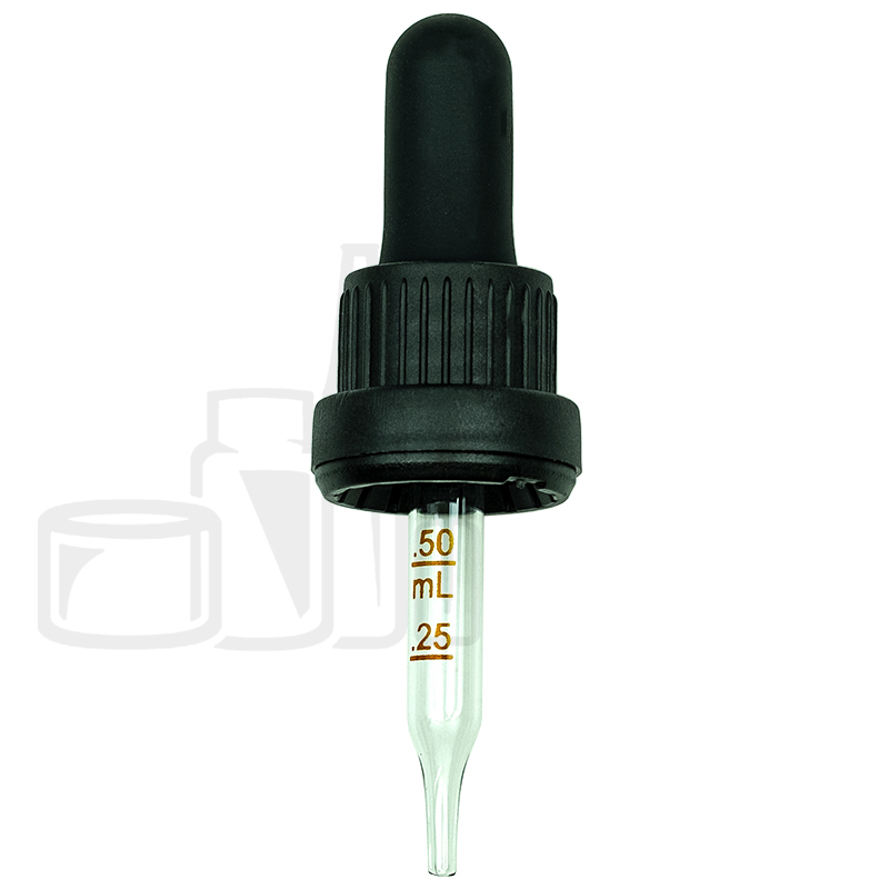 NON CRC + Tamper Evident Dropper - Black w/Markings on Pipette - 58mm 18-415(1400/case)