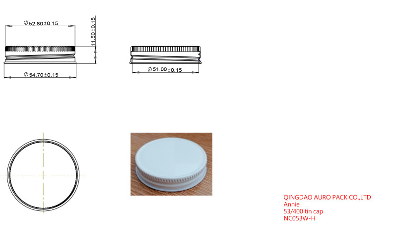 White Metal 53-400 Lid with standard plastisol liner (2288/cs) Specs