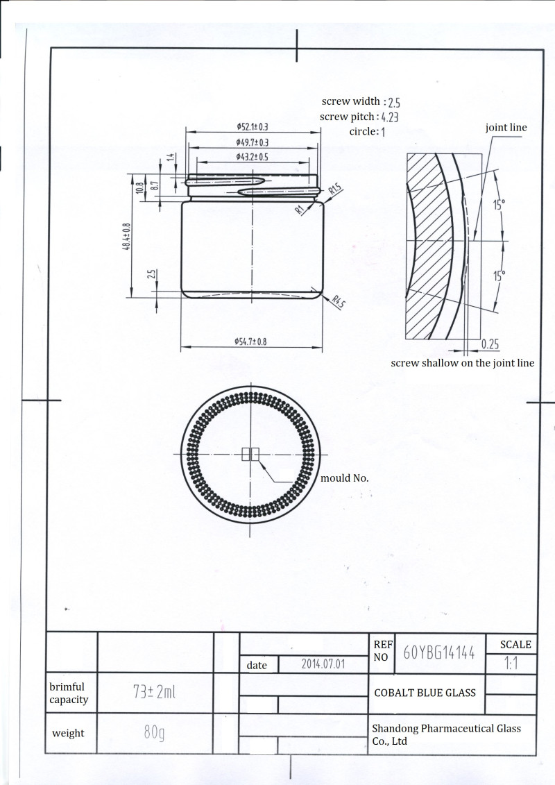 2oz Cobalt Blue Glass Jar 53-400 Neck Finish(168/case) Specs