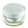 Stock 50ml double wall jar, clear acrylic outer & PP white inner, cap with frosted inner & shiny silver band, PE disc include alternate view