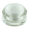 Stock 50ml double wall jar, clear acrylic outer & PP white inner, cap with frosted inner & shiny silver band, PE disc include alternate view