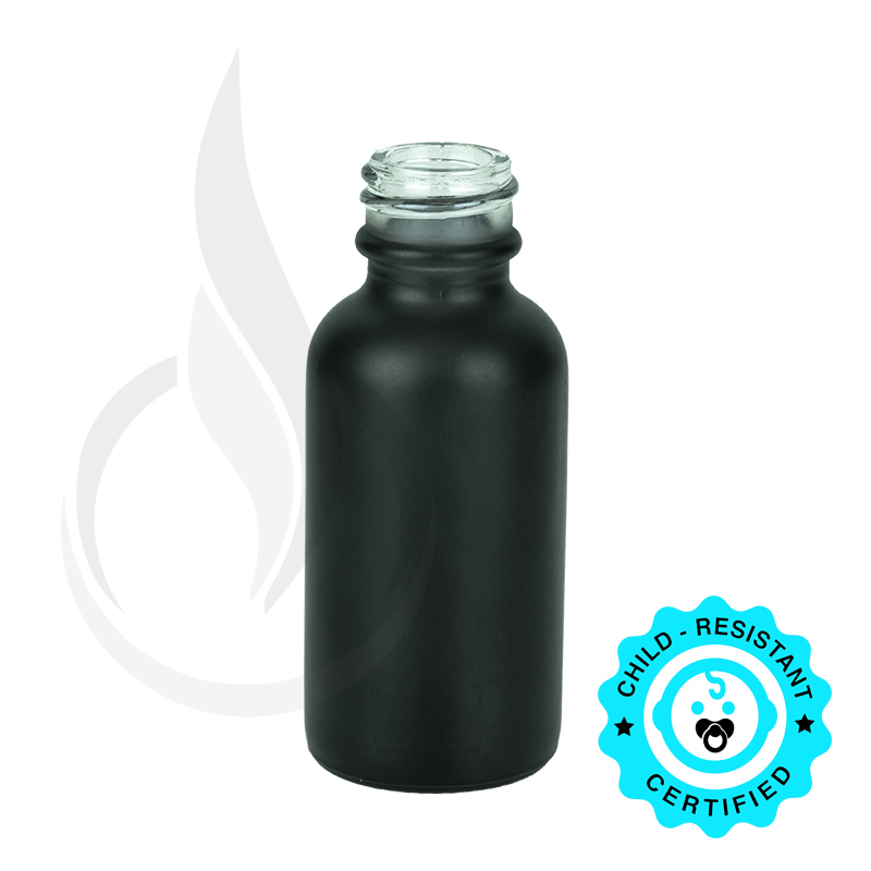 1oz Matte Black Glass Boston Round Bottle 20-400