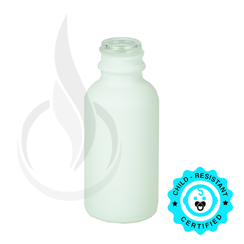 1oz Matte White Glass Boston Round Bottle 20-400