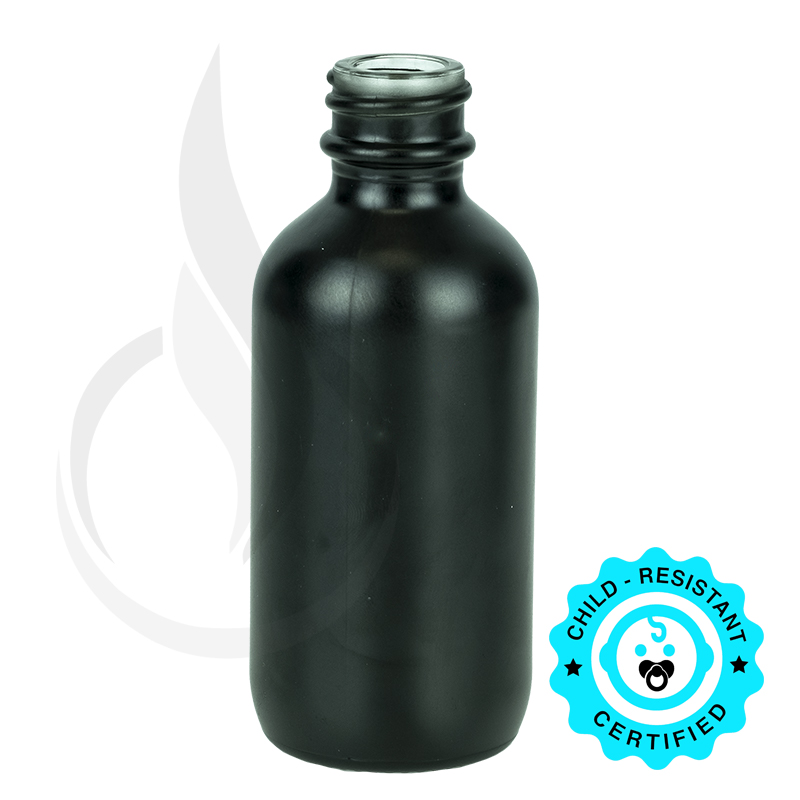 2oz Matte Black Boston Round Glass Bottle 20-400