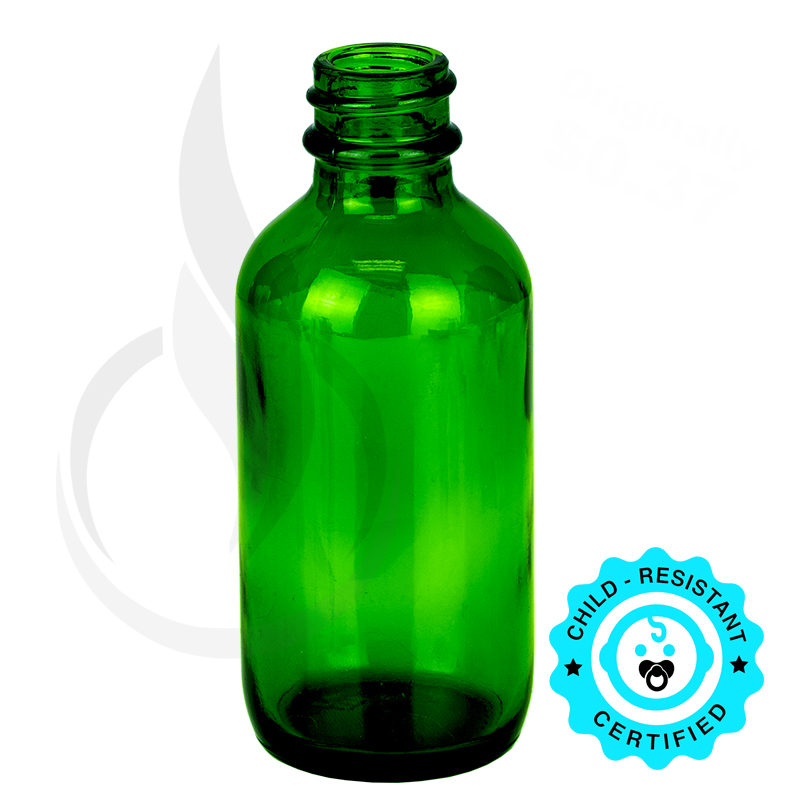 2oz Green Glass Boston Round Bottle 20-400