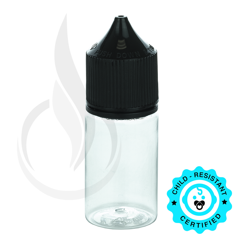 V3 - 30ML PET Plastic CLEAR STUBBY CHUBBY GORILLA BOTTLE W/ CRC/TE SOLID BLACK CAP(1000/case)