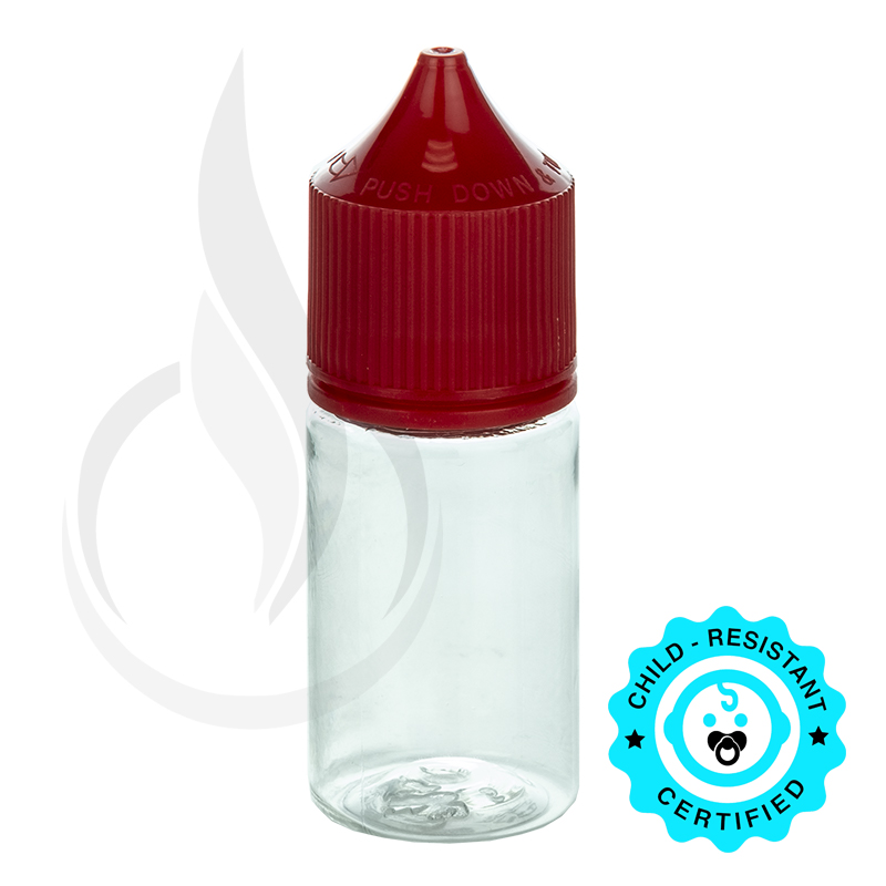 V3 - 30ML PET Plastic CLEAR STUBBY CHUBBY GORILLA BOTTLE W/ CRC/TE SOLID RED CAP(1000/case)