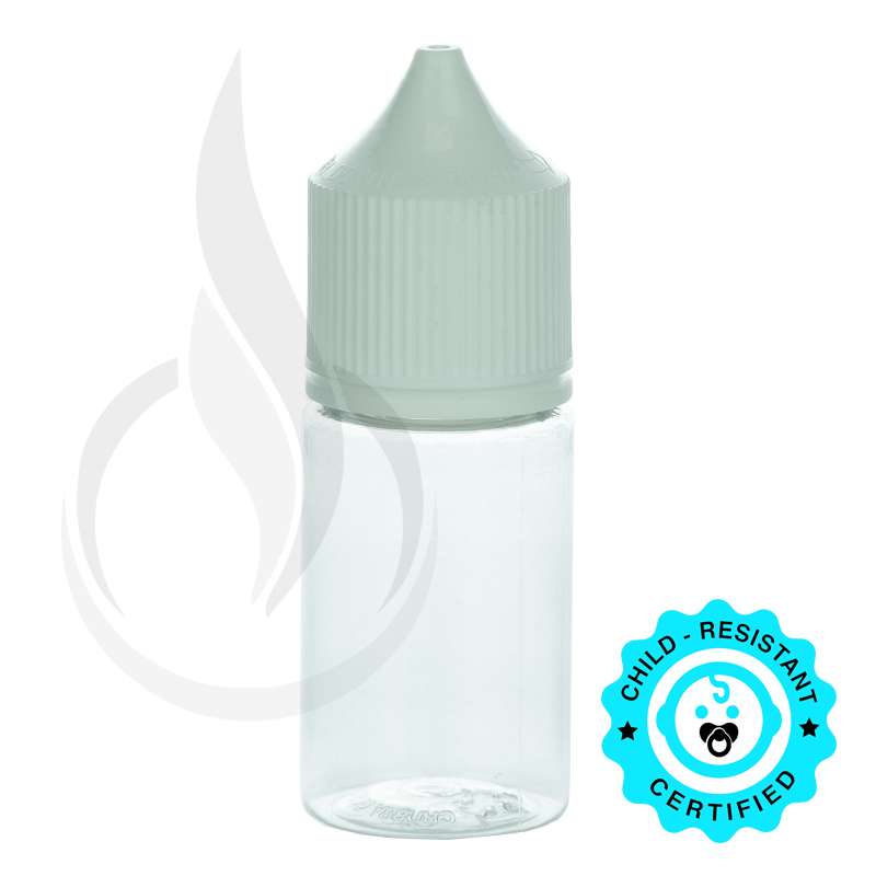 V3 - 30ML PET Plastic CLEAR STUBBY CHUBBY GORILLA BOTTLE W/ CRC/TE SOLID WHITE CAP(1000/case)