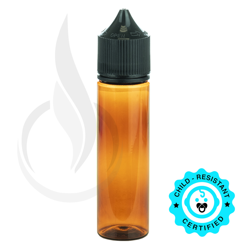 V3 - 60ML AMBER PET Plastic CHUBBY GORILLA BOTTLE W/ CRC/TE BLACK CAP