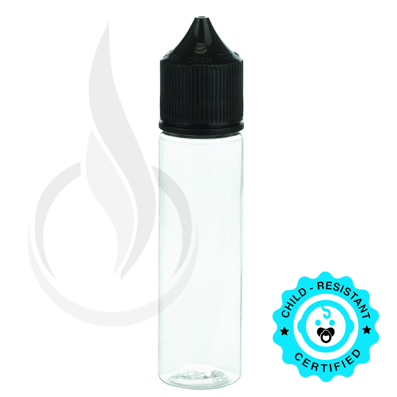 V3 - 60ML PET Plastic CHUBBY GORILLA CLEAR BOTTLE W/ CRC/TE SOLID BLACK CAP