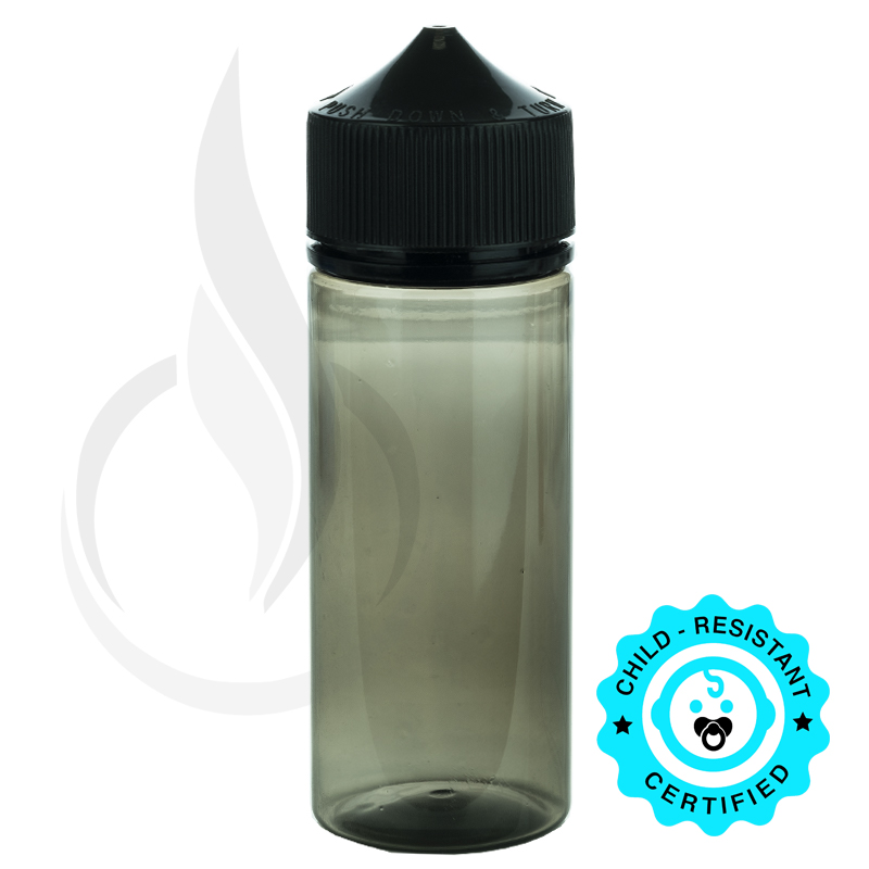 V3 - 120ML PET Plastic CHUBBY GORILLA W/ CRC/TE TRANSPARENT BLACK BOTTLE WITH SOLID BLACK CAP(400/case)