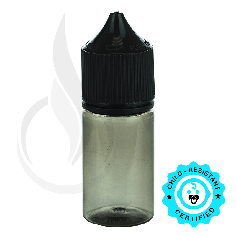 V3 - 30ML PET Plastic TRANSPARENT BLACK STUBBY CHUBBY GORILLA BOTTLE W/ CRC/TE SOLID BLACK CAP(1000/case)