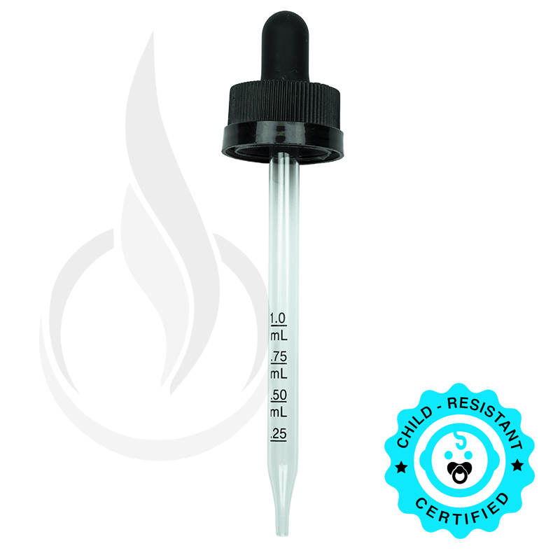 CRC (Child Resistant Closure) Dropper - Black with Measurement Markings on Pipette - 109mm 22-400