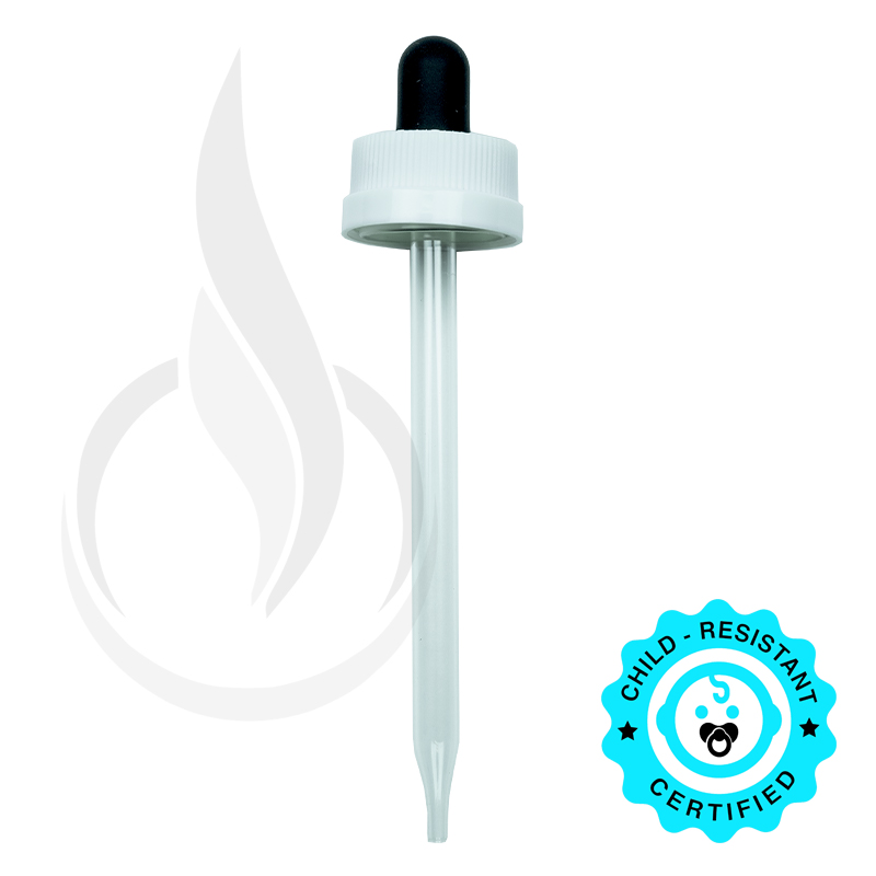 CRC (Child Resistant Closure) Dropper - Black Rubber with White Cap - 109mm 22-400