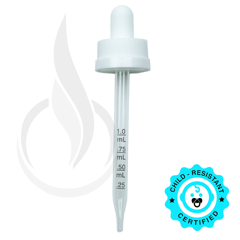 CRC (Child Resistant Closure) Dropper - White with Measurement Markings on Pipette - 91mm 20-400