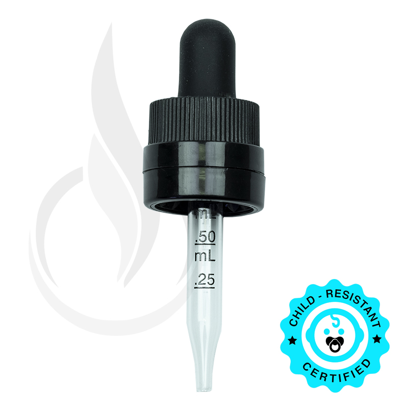 CRC/TE (Child Resistant Closure/Tamper Evident) Super Dropper - Black with Measurement Markings on Pipette - 58mm 18-415