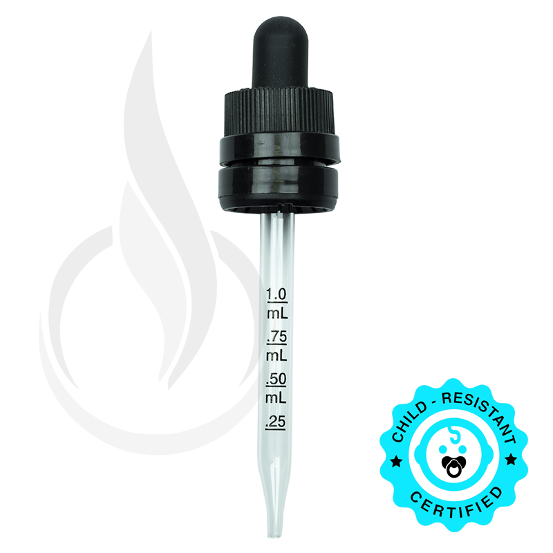 CRC/TE (Child Resistant Closure/Tamper Evident) Super Dropper - Black w/Markings on Pipette - 89mm 18-415