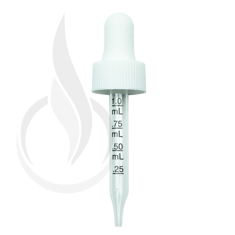 NON CRC (Child Resistant Closure) Dropper - White with Measurement Markings on Pipette - 66mm 18-400