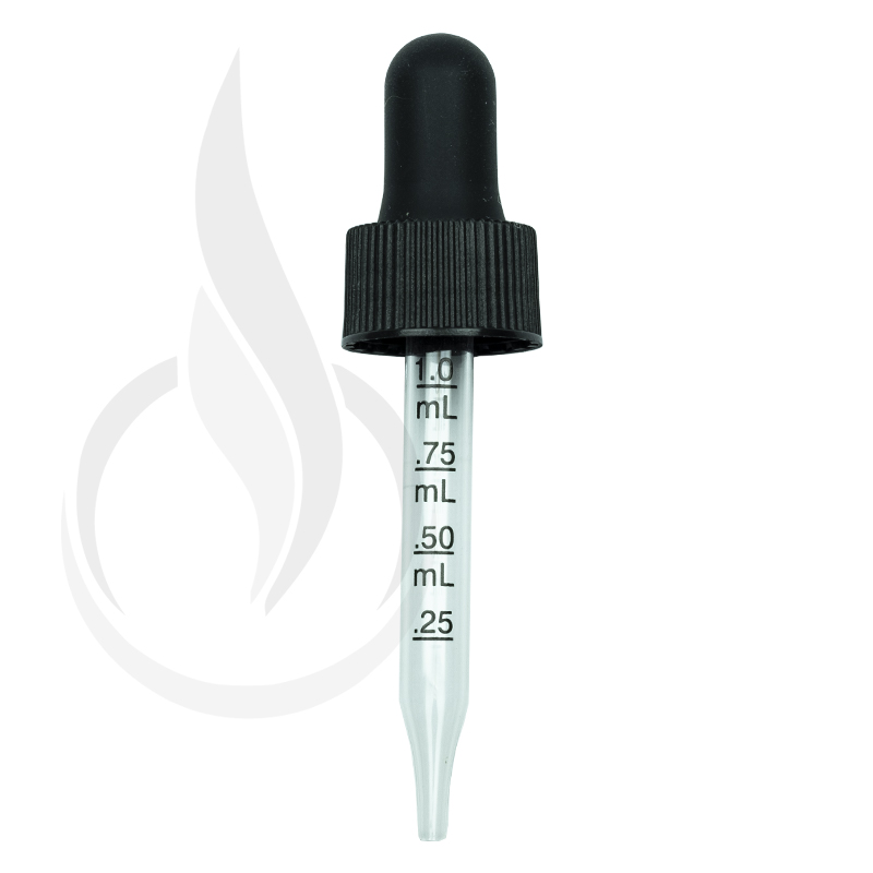 NON CRC (Child Resistant Closure) Dropper - Black with Measurement Markings on Pipette - 66mm 18-400