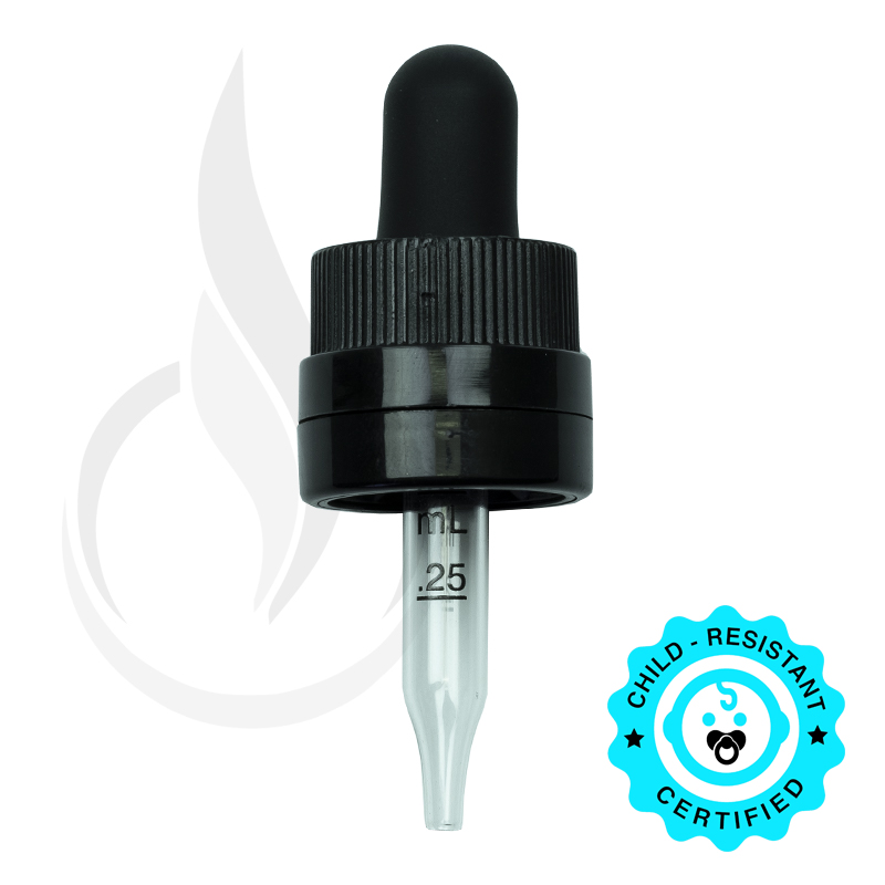 CRC/TE (Child Resistant Closure/Tamper Evident) Super Dropper - Black with Measurement Markings on Pipette - 48mm 18-415