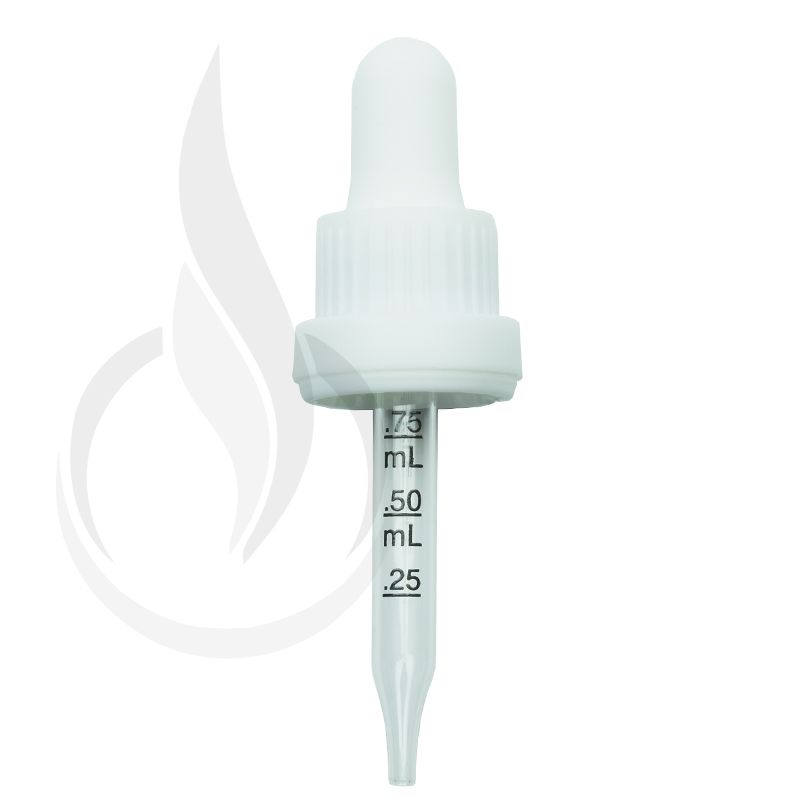 NON CRC + Tamper Evident Dropper - White with Measurement Markings on Pipette - 65mm 18-415