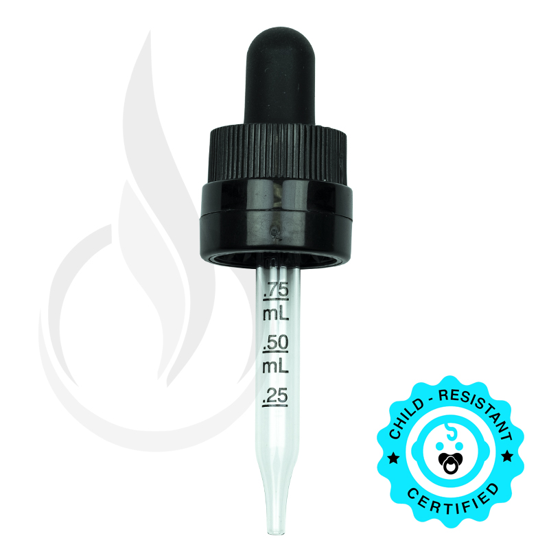 CRC/TE (Child Resistant Closure/Tamper Evident) Super Dropper - Black - 65mm - 18-415 with markings