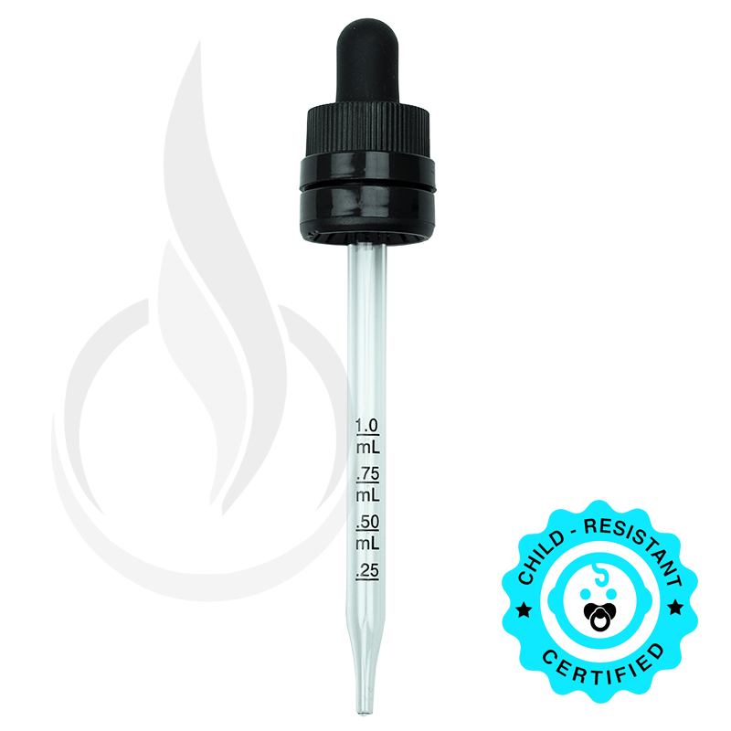 CRC/TE (Child Resistant Closure/Tamper Evident) Super Dropper - Black with Measurement Markings on Pipette - 109mm 18-415