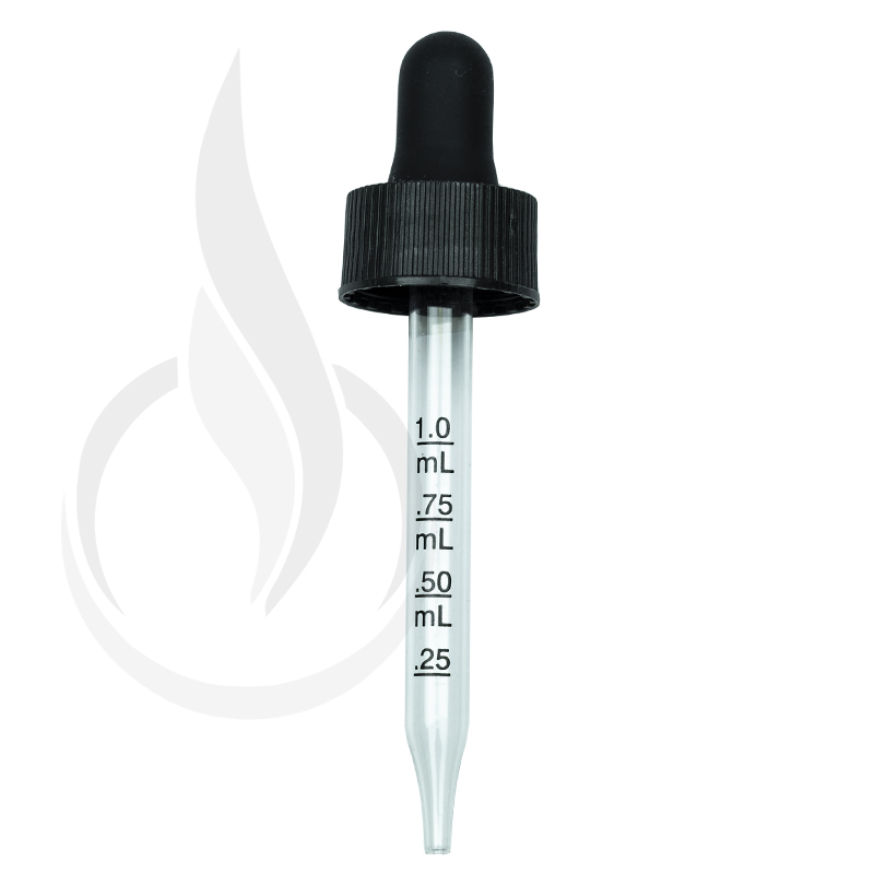 NON CRC (Child Resistant Closure) Dropper - Black with Measurement Markings on Pipette - 76mm 20-400