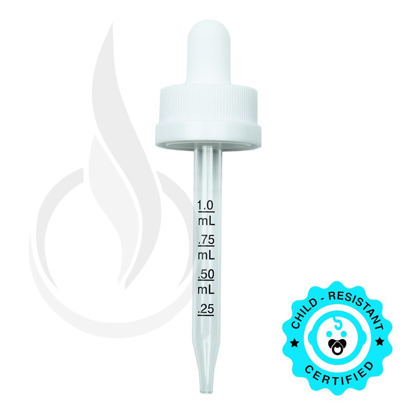 CRC (Child Resistant Closure) Dropper - White with Measurement Markings on Pipette - 76mm 20-400