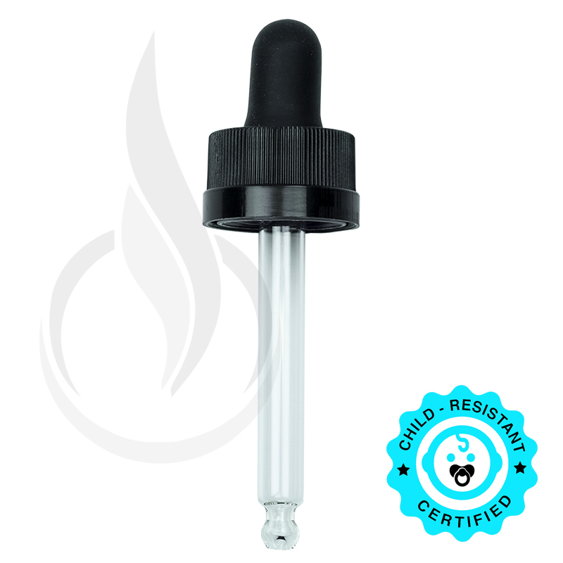 CRC (Child Resistant Closure) Dropper - Black - 64mm 18-400 (BUBBLE PIPETTE)