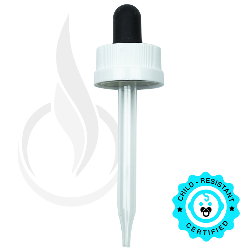 CRC (Child Resistant Closure) Dropper - Black Rubber with White Cap - 76mm 20-400