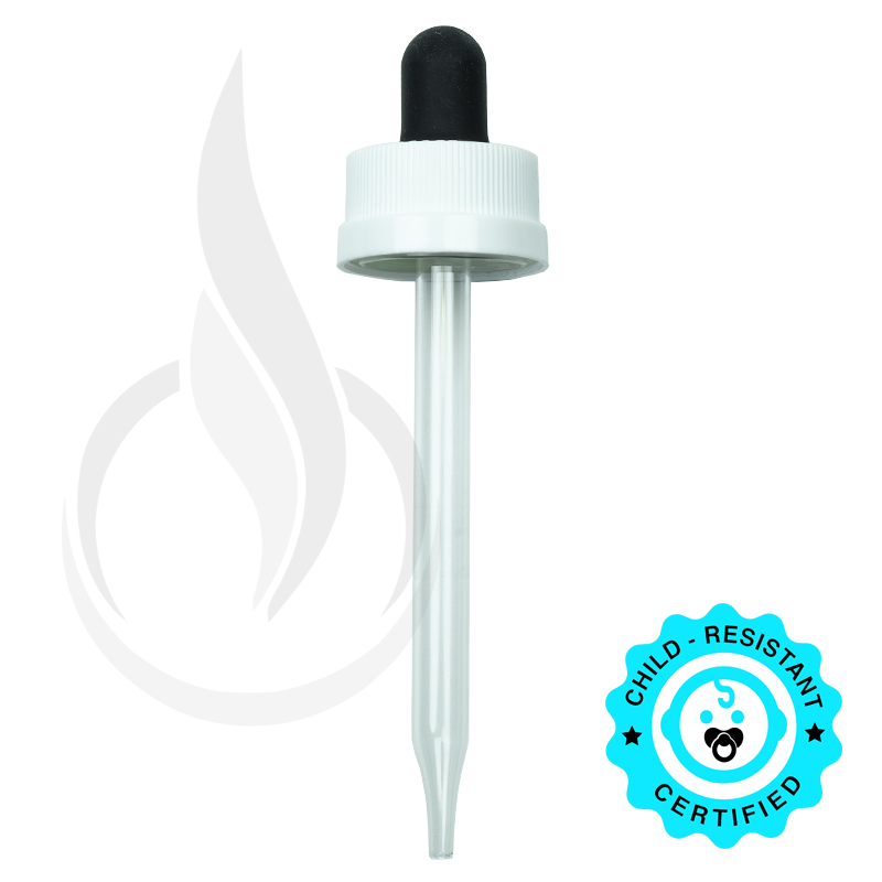 CRC (Child Resistant Closure) Dropper - Black Rubber with White Cap - 89mm 20-400