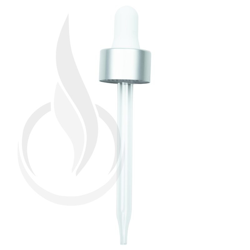 NON CRC (Child Resistant Closure) Dropper - Silver Skirt/White Bulb - 91mm 20-400