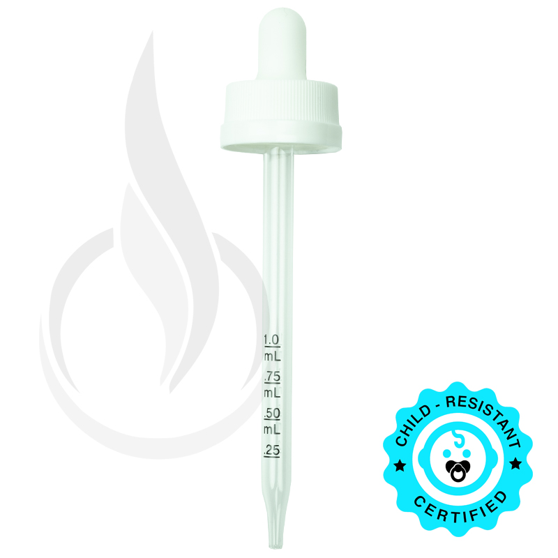 CRC (Child Resistant Closure) Dropper - White with Measurement Markings on Pipette - 109mm 22-400