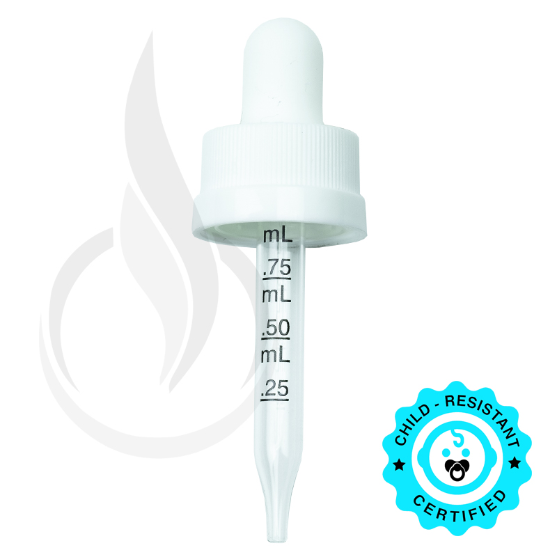 CRC (Child Resistant Closure) Dropper - White with Measurement Markings on Pipette - 58mm 18-400