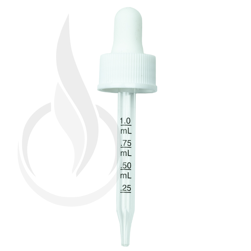 NON CRC (Child Resistant Closure) Dropper - White with Measurement Markings on Pipette - 76mm 20-400