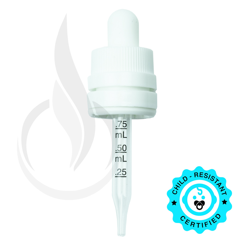 CRC/TE (Child Resistant Closure/Tamper Evident) Super Dropper - White - 65mm - 18-415 with markings