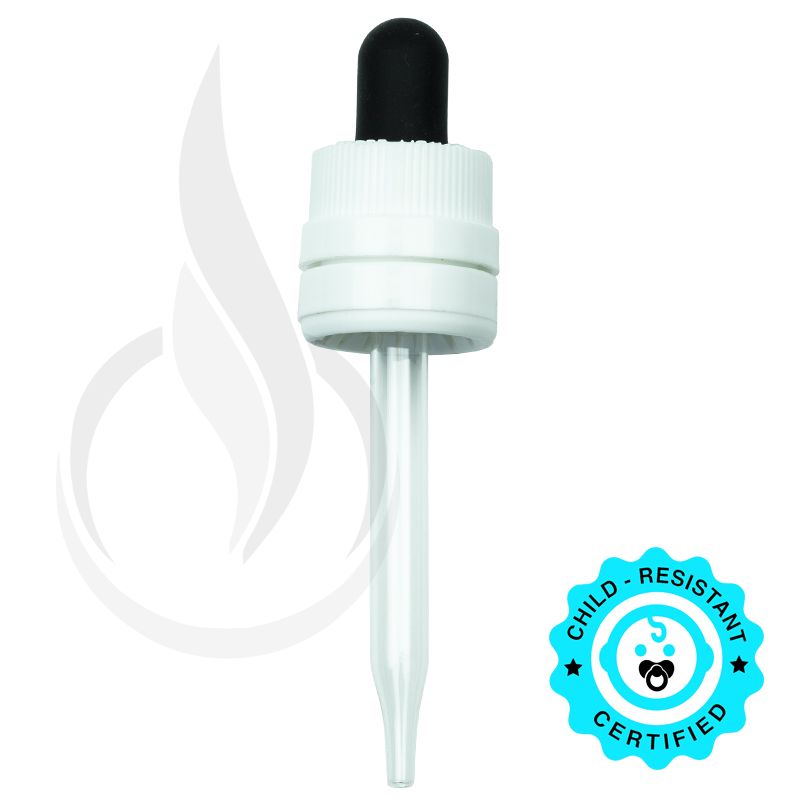 CRC/TE (Child Resistant Closure/Tamper Evident) Super Dropper - Black Rubber with White Cap - 77mm 18-415