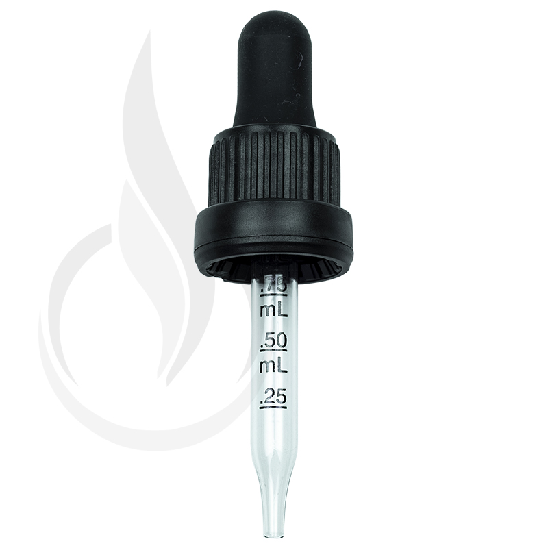 NON CRC + Tamper Evident Dropper - Black with Measurement Markings on Pipette - 58mm 18-415