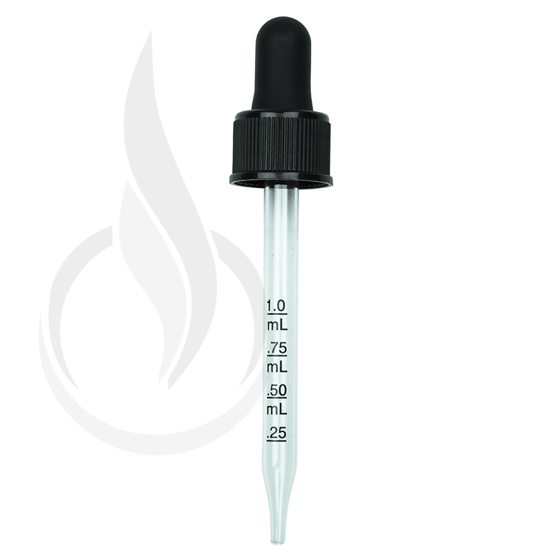 NON CRC (Child Resistant Closure) Dropper - Black with Measurement Markings on Pipette - 91mm 18-410