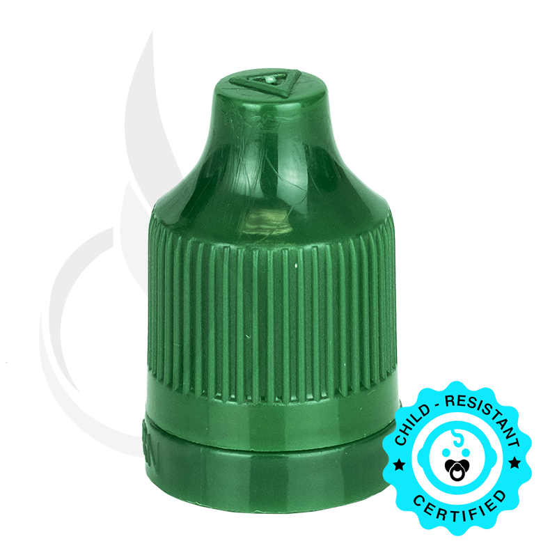 Dark Green CRC (Child Resistant Closure) Tamper Evident Bottle Cap with Tip