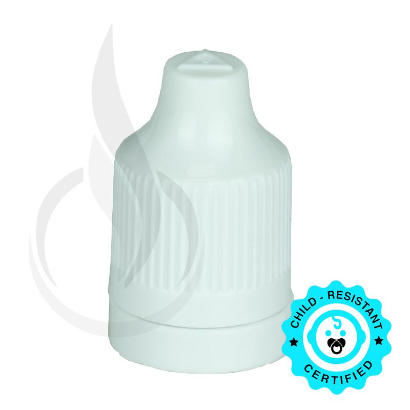 White CRC (Child Resistant Closure) Tamper Evident Bottle Cap with TIP INCLUDED but SEPARATED