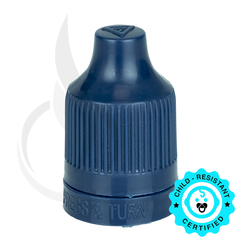 Navy CRC (Child Resistant Closure) Tamper Evident Bottle Cap with Tip