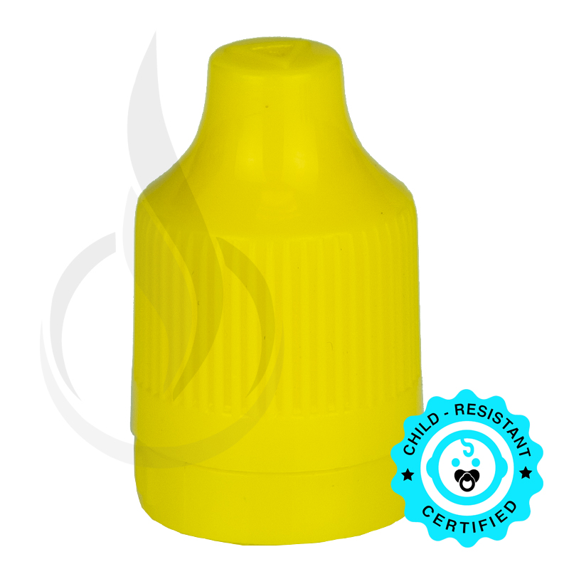 Yellow CRC (Child Resistant Closure) Tamper Evident Bottle Cap with Tip 