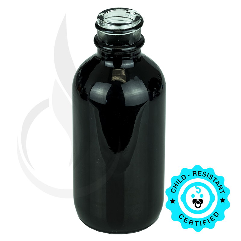 2oz Shiny Black Glass Bottle 20-400