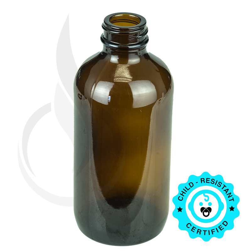 8oz Amber Glass Boston Round Bottle 28-400