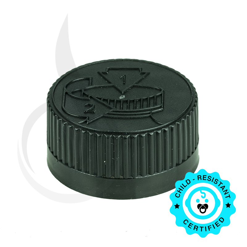 Black CRC (Child Resistant Closure) Cap 20-400 PS22 Liner